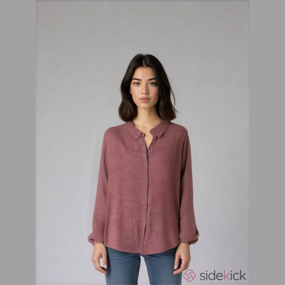 Westbound Plus Size Long Sleeve Button Up VNTG Plum Collared Top - Picture 1 of 10